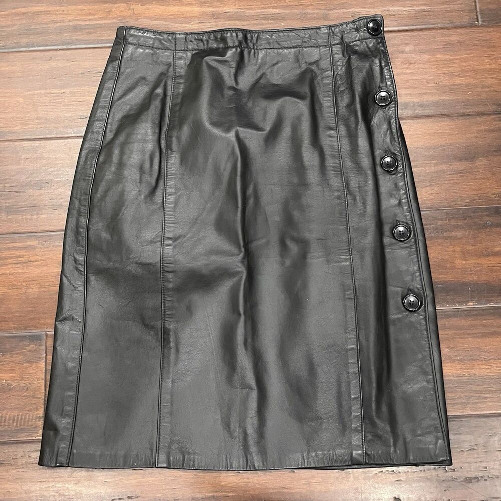 Northside Fashions Black Genuine Leather Front Slit A Line Skirt Womens 11 Small